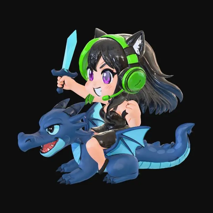 3D model for Gamer Catgirl Riding a Dragon