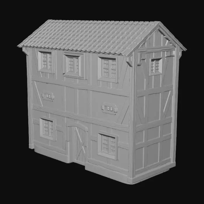 3D model for Modular Alsatian half timbered wall section only, 
single flat facade panel, no roof, no full building, 
front view only, flat back side, 
clean topology, low poly optimized, 
minimal surface noise, 
realistic proportions, 
centered pivot at bottom center, 
game ready asset for Unreal Engine, 
isolated mesh, no environment