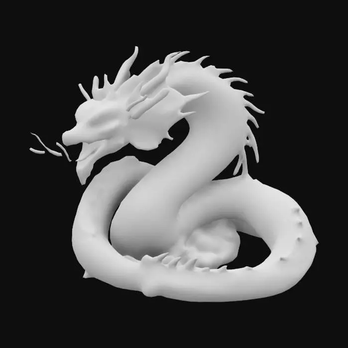 3D model for a detailed 3D model of a dragon inspired by ancient Chinese mythology, featuring a coiled body with visible scales, an open mouth showcasing sharp teeth, and various protrusions along its upper body. The dragon should resemble the mythical dragons from the Dragon Ball series, with exaggerated features like long whiskers, curved horns, and a majestic yet menacing posture. The design should prioritize clean geometry suitable for 3D printing, avoiding excessive fine details to ensure a smooth print