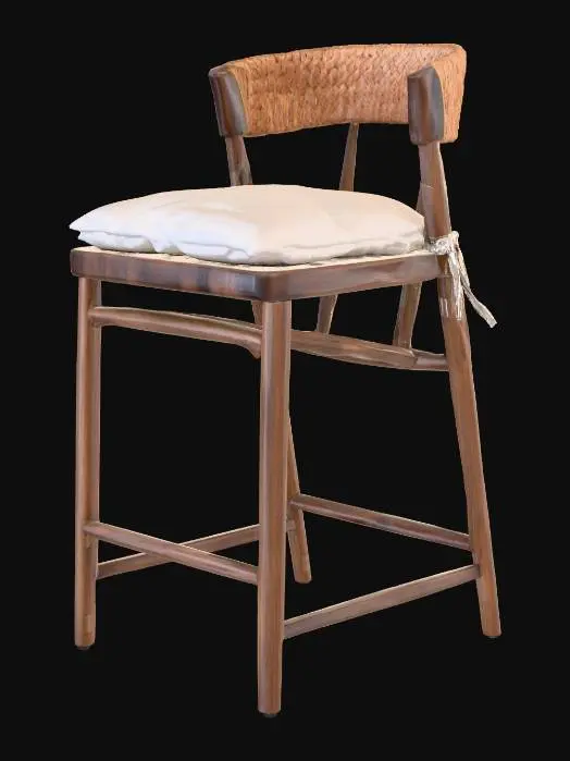 3D model for Tanner Updated Traditional Cream Performance Brown Oak Wood Woven Counter Stool
