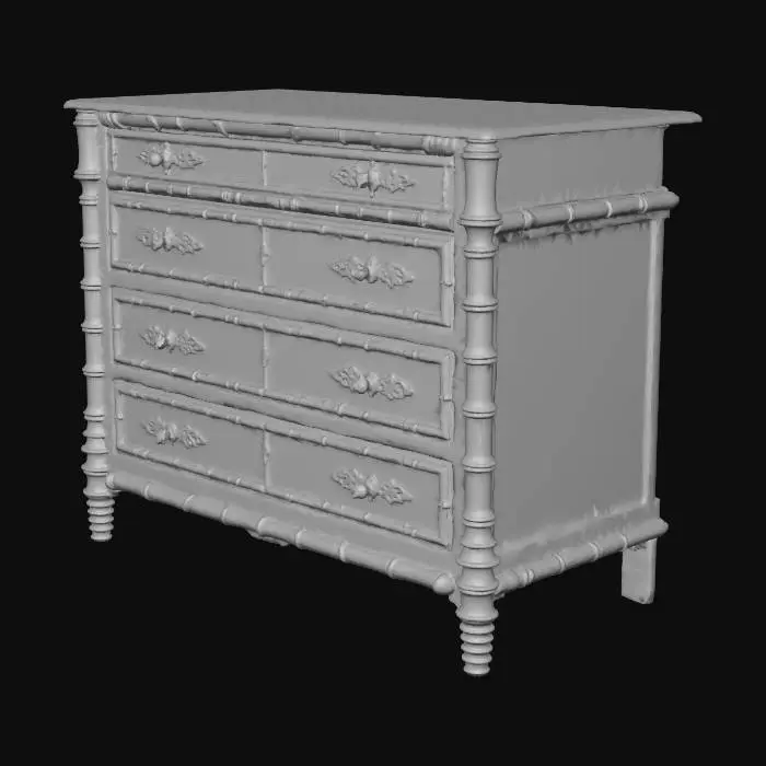 3D model for 19th-C. French Aesthetic Movement Faux Bamboo Gray Marble Top Chest Commode