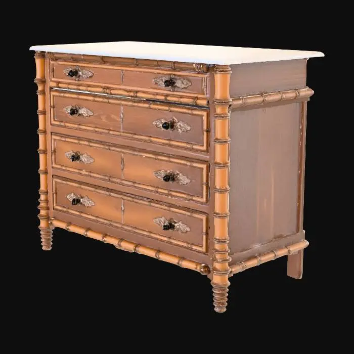3D model for 19th-C. French Aesthetic Movement Faux Bamboo Gray Marble Top Chest Commode