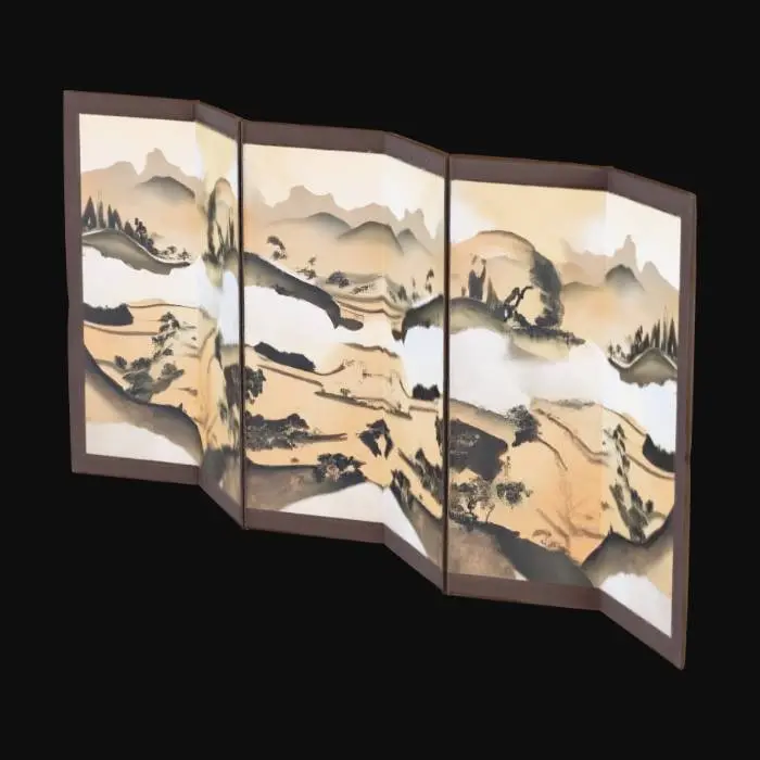 3D model for Large Japanese 6-panel byôbu 屏風 (folding screen) with genre painting