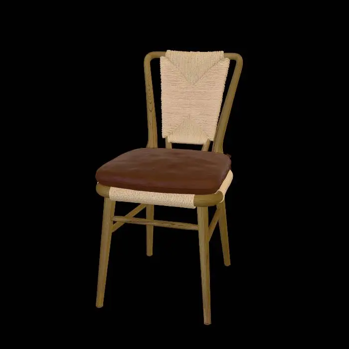 3D model for Rattan Dining Chair with Leather Cushion