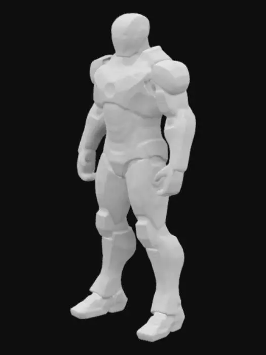 3D model for Iron Man tony stark with suit, The object features a sleek, humanoid shape with angular geometric lines and a smooth, metallic texture,, Sci-Fi, Stylized, Gold, Silver, Silver, Gold, Polished, Full Body,  predominantly in red and gold.