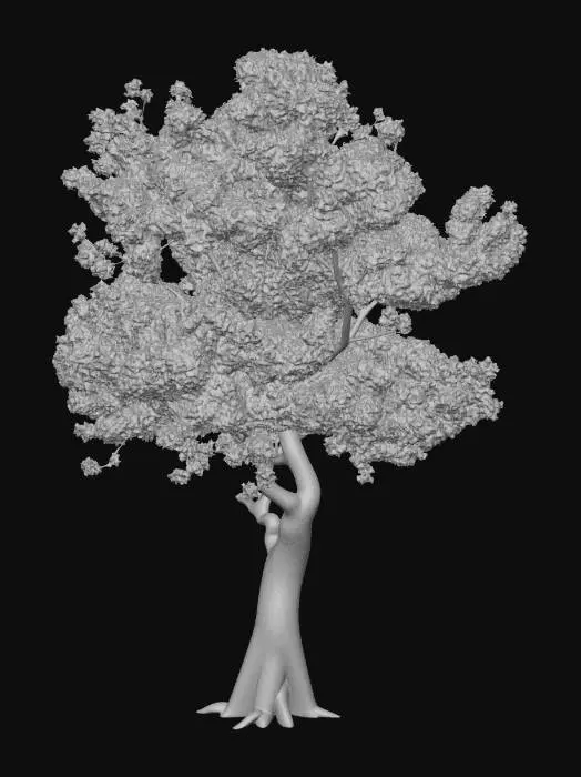 3D model for sakura tree with abundant leaves and in the ground