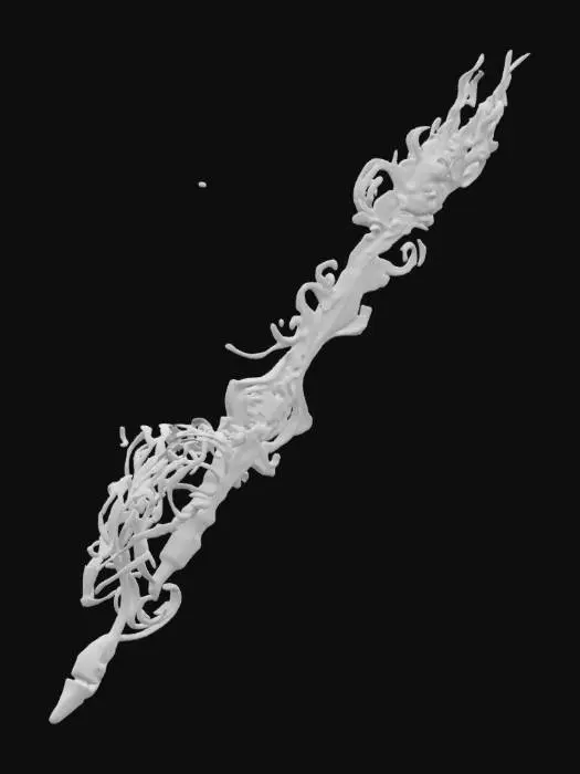 3D model for #ChronoForgeWeapon#, uma arma flamejante com tons do sol e muito criativa com varias chamas