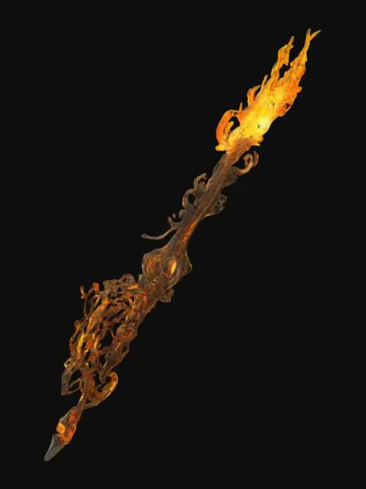 3D model for #ChronoForgeWeapon#, uma arma flamejante com tons do sol e muito criativa com varias chamas
