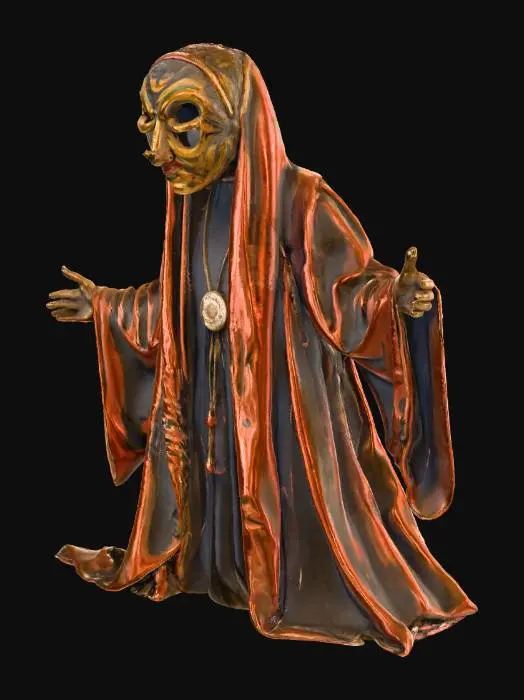3D model for witch mask made from wood and ceramic. A circus prize from 1957,
