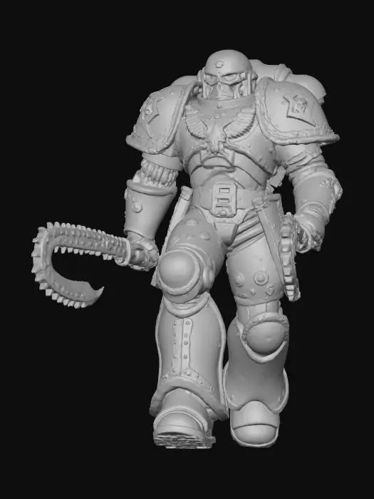 3D model for Warhammer 40K Space marine hyper detailed holding chain saws in each hand in a running stance