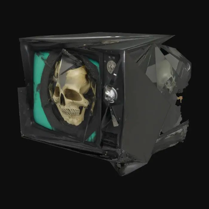 3D model for tv with skull on screen with armored plate anthena