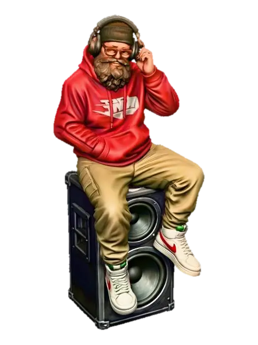 Bearded DJ on a Speaker 3D model, vytvořený pomocí AI