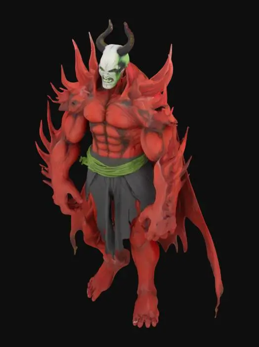 3D model for Spawn and hulk mixed into one being. make his skin red and Burnt
