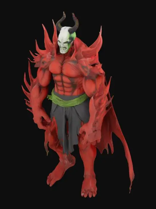 3D model for Spawn and hulk mixed into one being. make his skin red and Burnt