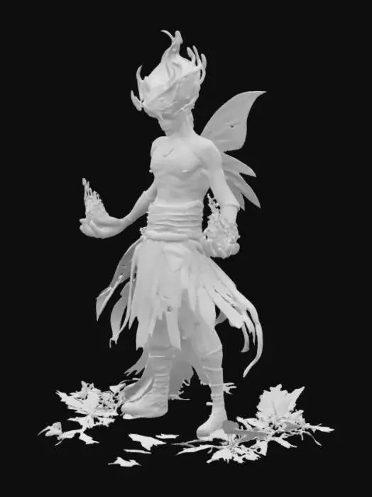 3D model for A Burning Hot fairy with Elemental Features to it like Pyro. Make it a male Sorceress with a Twisted trickster look to it