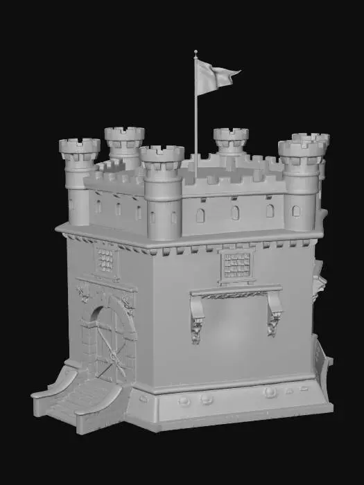 3D model for An anime medieval tower, one level only, so only one story like a square.
The top has to have four mini towers on the four corners, and a flag in the center top, with a big door on the front