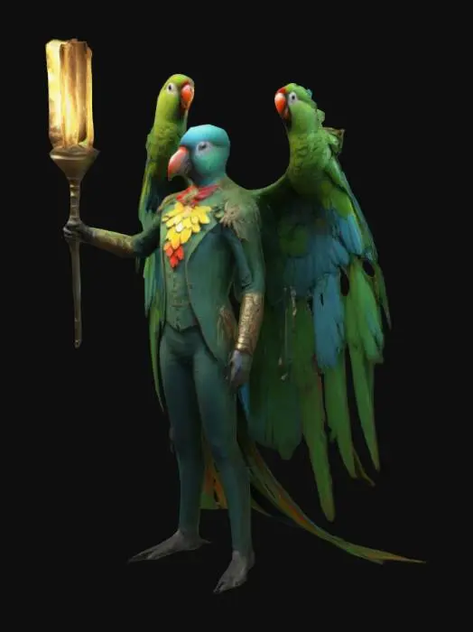 3D model for A Giant with parrot wings, well dressed, simetrical, holding a torch.
4k High detailed, best quality possible