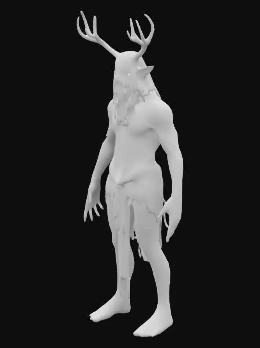 3D model for The object features a VLADIMIR ILICH LENIN IS A MUSHROOM, perfect body . nature humanoid creature with a deer horns, a rough green skin texture, large hands and feet, and is adorned. Mushroom sexy psychedelic acid with perfect body and skin, dreadlocks, 3d, solid colors, low poly, nature y2k holographic style. with tattered, dark cloth resembling a primitive garment.