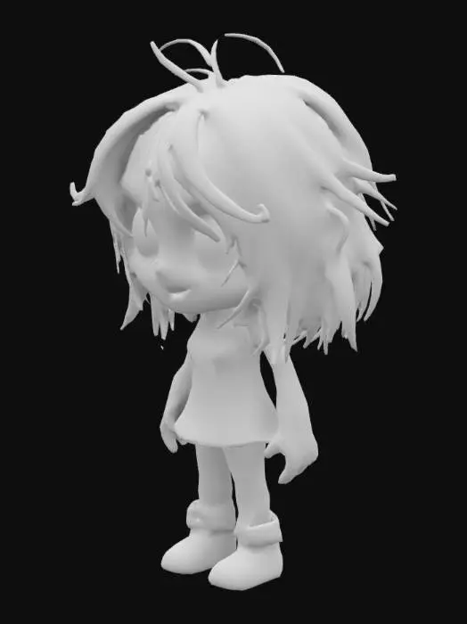 3D model for kawaii style girl zombie messy hair ripped clothes bright colors and red eyes deeply detailed