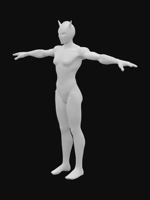 3D model for The object features an elongated, humanoid shape with sharp, fluorescent wild nature angular geometry and a textured, iridescent surface resembling organic armor. T-pose