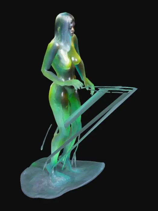 3D model for punk neon transparent jelly  fluorescent female character, realistic adult woman proportions, humanoid body, semi-translucent surface, anthropomorphic slug, photorealism, slimy surface, masterpiece, dripping transparent slime, #garden#
