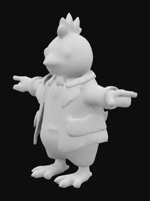 3D model for perfect human face, A hen wearing jeans, a t-shirt, and a cardigan. Chibi art style. Thick lines. Deep and bold embossed and engraved details. Well-defined and bold edges. Sculpted blocky style. Highly detailed. Highly stylized. T-pose