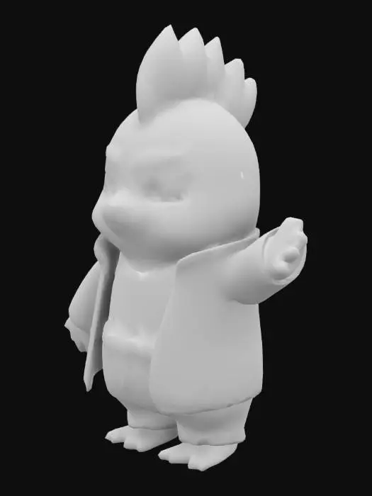 3D model for perfect human face, A hen wearing jeans, a t-shirt, and a cardigan. Chibi art style. Thick lines. Deep and bold embossed and engraved details. Well-defined and bold edges. Sculpted blocky style. Highly detailed. Highly stylized. T-pose