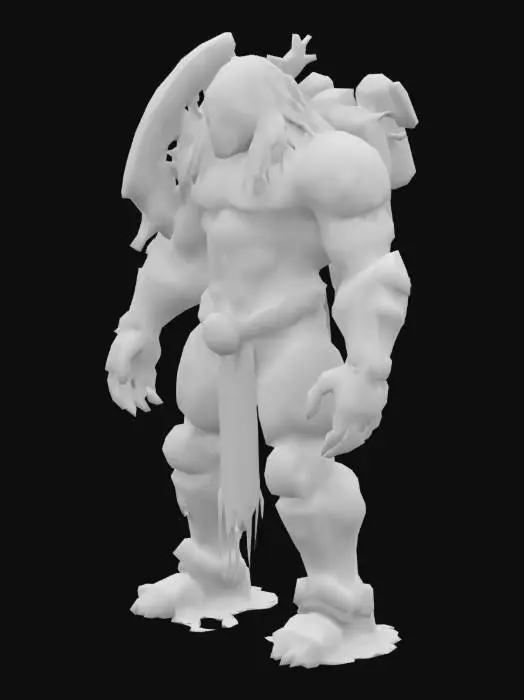 3D model for Ultra-detailed 3D render of a colossal muscular cyborg 'Tank Metalhead'. Hyper-realistic textures: oiled metallic skin fused with armored plating, rivets, and battle scars. Instead of a head, a rusted tank turret emerges, with 5 thick, cable-like dreadlocks made of braided steel chains and hydraulic hoses. Boris Vallejo-inspired palette: burnished copper, gunmetal gray, and blood-red tribal tattoos glowing across chest. Pose: roaring mid-stride on a shattered battlefield, crushing debris under tank-tread boots. Dramatic sunset lighting accentuates chrome abs and dieselpunk exhaust pipes on shoulders. 8k resolution, Unreal Engine 5 realism, subsurface scattering on skin, octane render. Style: hybrid of biomechanical horror and heavy metal album art.