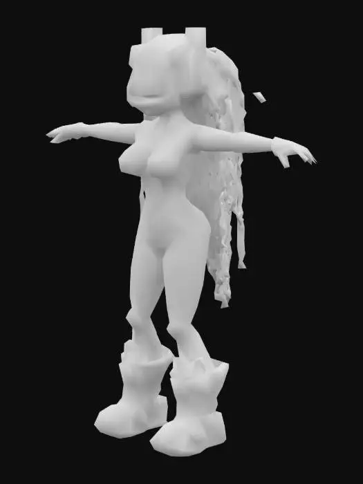 3D model for T-posed. Ultra-detailed 3D render of a petite female fit beautiful nature cyborg 'Tank Metalhead'. holographic rusty metal. Hyper-realistic textures: oiled metallic skin fused with armored plating, rivets, and battle scars. Instead of a head, a rusted tank turret emerges, with 5 thick, cable-like dreadlocks made of braided steel chains and hydraulic hoses. Boris Vallejo-inspired palette: burnished copper, gunmetal, and blood-red tribal tattoos glowing across chest.  roaring mid-stride on a shattered battlefield, crushing debris under tank-tread boots. Dramatic sunset lighting accentuates chrome abs and dieselpunk exhaust pipes on shoulders. 8k resolution, Unreal Engine 5 realism, subsurface scattering on skin, octane render. Style: hybrid of biomechanical horror and heavy metal album art. 