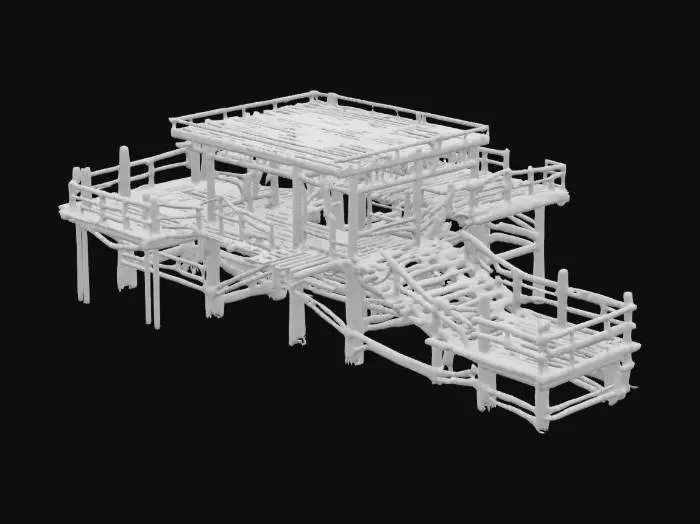 3D model for Haz un camino de diferentes niveles comunicado por medio de puentes en madera destruidos tienes que hacerlo estilizado todos los pilares y estructuras tambien son en madera