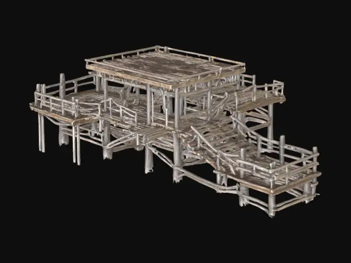 3D model for Haz un camino de diferentes niveles comunicado por medio de puentes en madera destruidos tienes que hacerlo estilizado todos los pilares y estructuras tambien son en madera