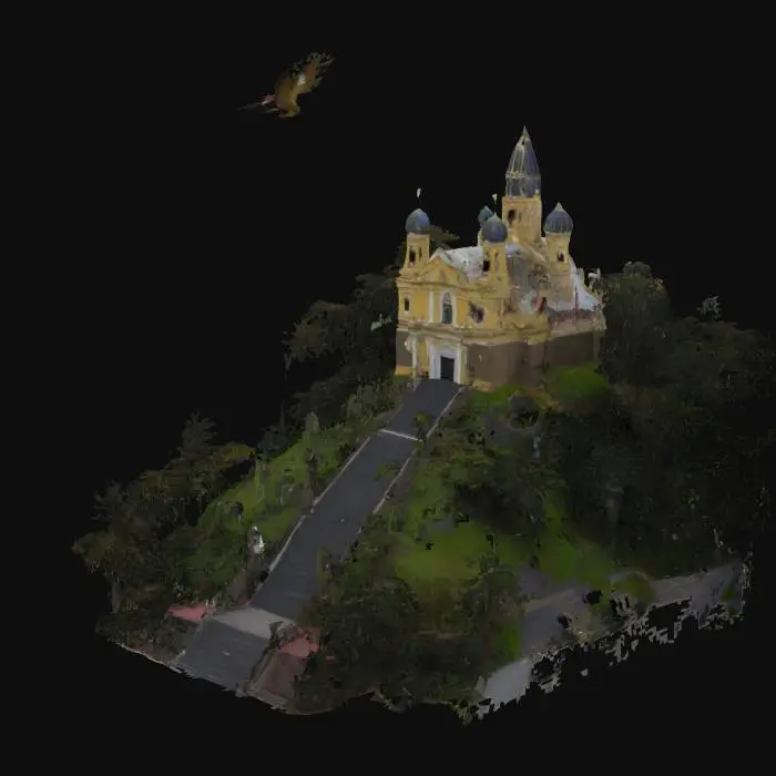 3D model for #AroundTheWorld#, [Bogota] Haz el cerro de monserrate estilizado con un condor grande encima de la iglesia de monserrate 
