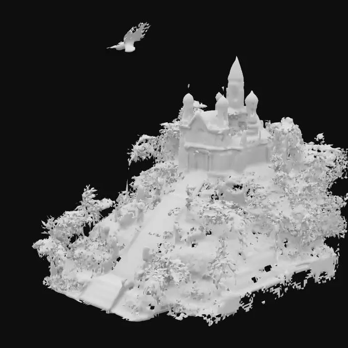 3D model for #AroundTheWorld#, [Bogota] Haz el cerro de monserrate estilizado con un condor grande encima de la iglesia de monserrate 
