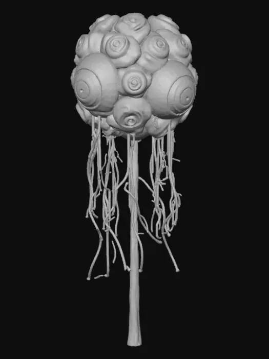 3D model for uma planta com muitos olhos olhando em todas as direções, é como uma planta que en lugar de frutos tem olhos como guaraná.