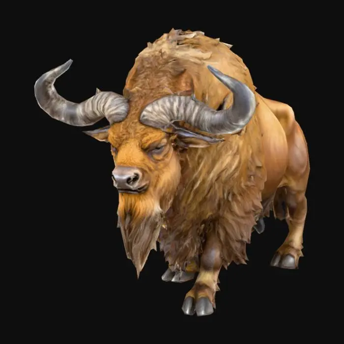 3D model for A 3D image of a Dungeons & Dragons auroch.  Thick and bold details.  Highly stylized.  White background.