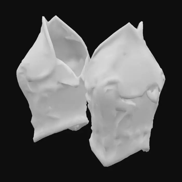 3D model for black, gold and red steel shoulder pads in a style similar to medieval knights.