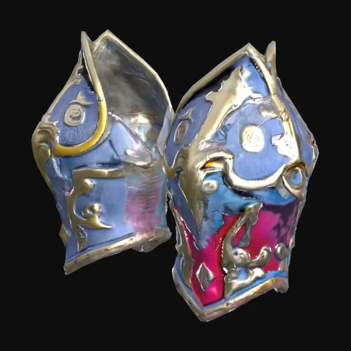 3D model for black, gold and red steel shoulder pads in a style similar to medieval knights.