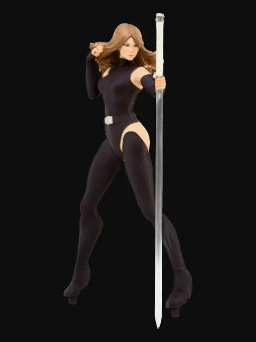 3D model for Realistick  female figurine in a unitard, hand raised to strike with a saber