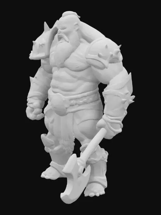 3D model for une statuette du personnage de world of warcraft Garrosh Hellscream avec beaucoup de détaille. il a une superbe hache de guerre, il a l'air très agressif 