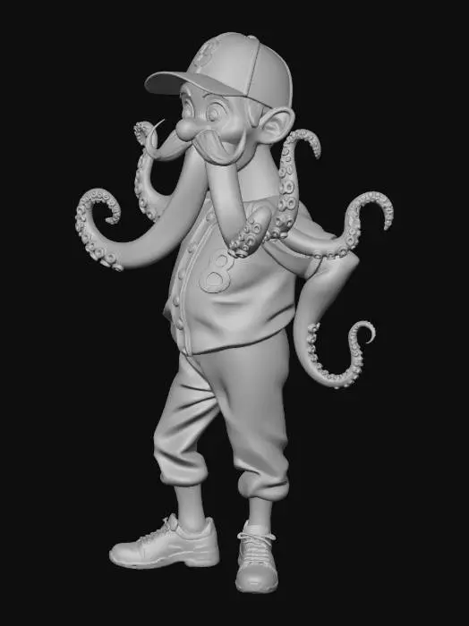 3D model for 1950's Octopus Baseball player with 8 tenticles, and an old timey mustache