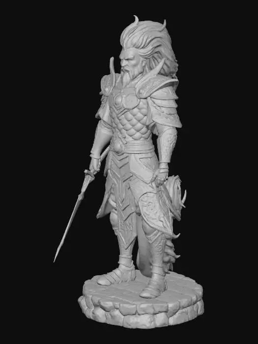 3D model for asiatischer krieger auf einem jack reitend auf einem Podest