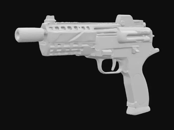 3D model for huge semi-automatic pistol, huge barrel, Game Asset, Ultra Realistic, Unreal engine 5 FPS game, Call of duty, Russian PKV SMG 