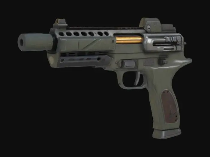 3D model for huge semi-automatic pistol, huge barrel, Game Asset, Ultra Realistic, Unreal engine 5 FPS game, Call of duty, Russian PKV SMG 