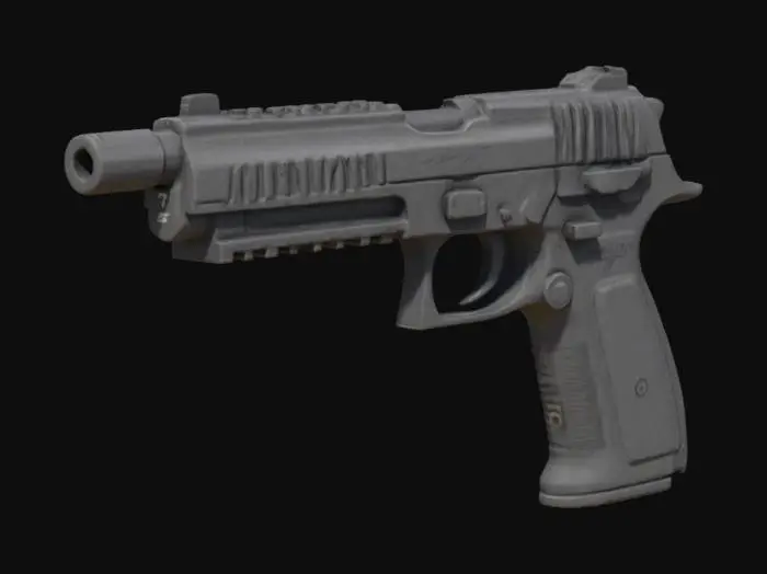 3D model for James Bond Secret Agent Pistol, semi-automatic pistol, huge barrel, Game Asset, Ultra Realistic, Unreal engine 5 FPS game, Call of duty, PKV MARK 3, HAMMER Edition