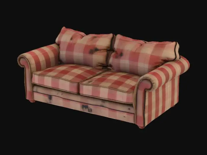 3D model for Dirty old plaid couch, high quality, realistic