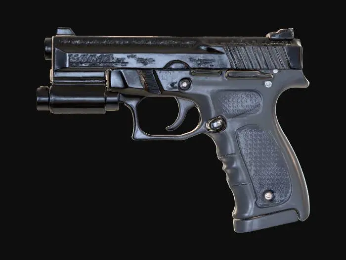 3D model for James Bond Secret Agent Pistol, semi-automatic pistol, huge barrel, Game Asset, Ultra Realistic, Unreal engine 5 FPS game, Call of duty, PKV MARK 3, HAMMER Edition