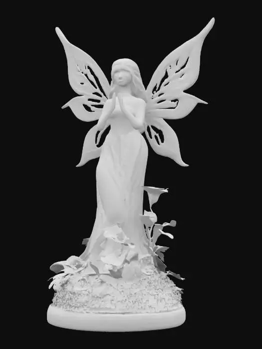 3D model for Beautiful dazzling fairy sculpture, best quality, score_8, score_9, realistic, masterpiece, #fairy#