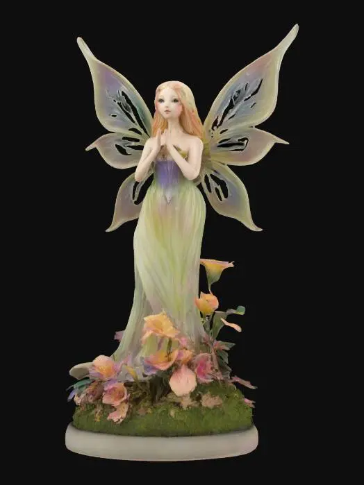 3D model for Beautiful dazzling fairy sculpture, best quality, score_8, score_9, realistic, masterpiece, #fairy#