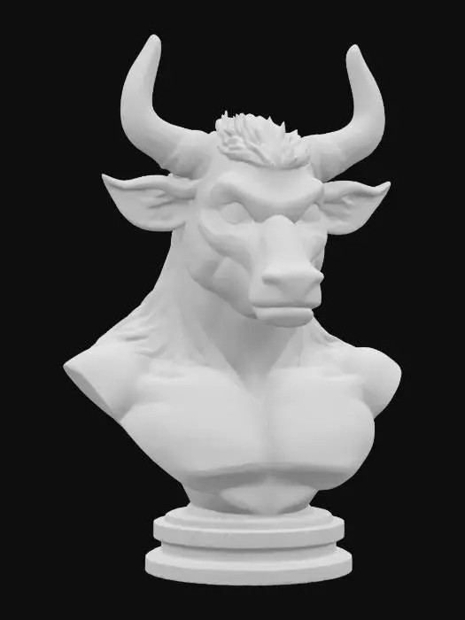 3D model for a muscular anthro bull bust, symmetrical, hairstyle, good anatomy and eyes, furry anthro style, by an artist, best quality