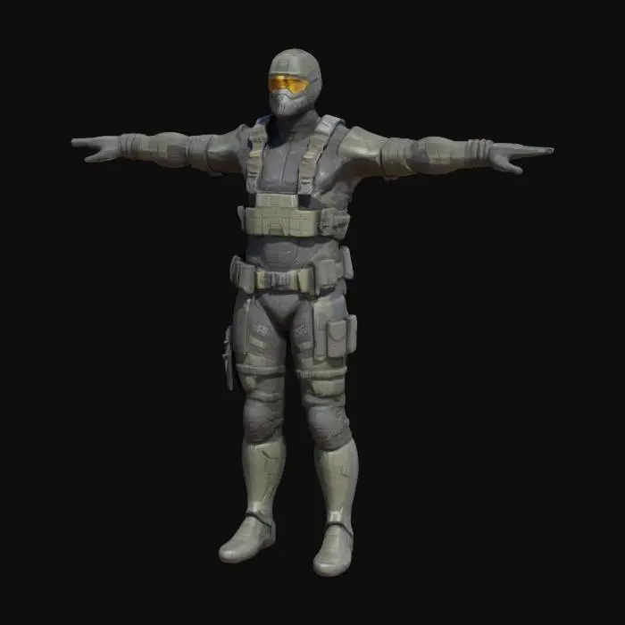 3D model for halo armor, Doomslayer Armor, sneak suit, mechanic stealth suit, strap harness, pilot outfit harness, molle webbing, tactical chaps, leg armor, metal gear solid style, #game figure#, t-pose, a-pose